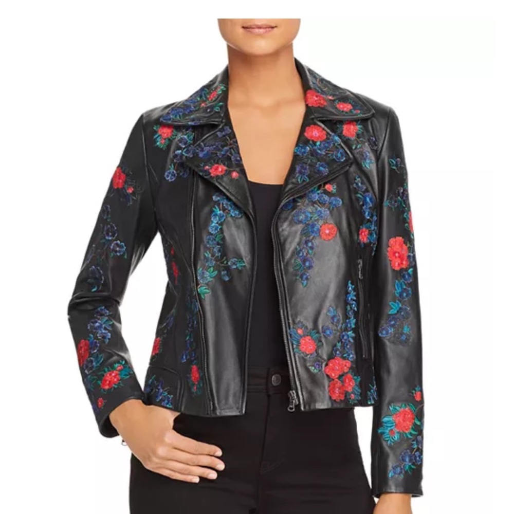 Elie Tahari Mae Embroidery Lambskin Moto Jacket-small - Picture 4 of 15